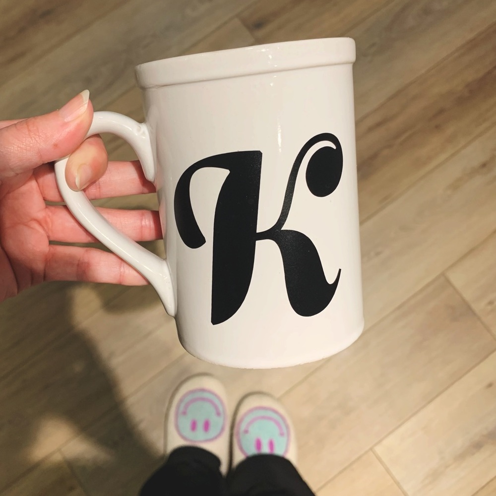NEW Initial Mug - Letter K Monogram Ceramic Cup